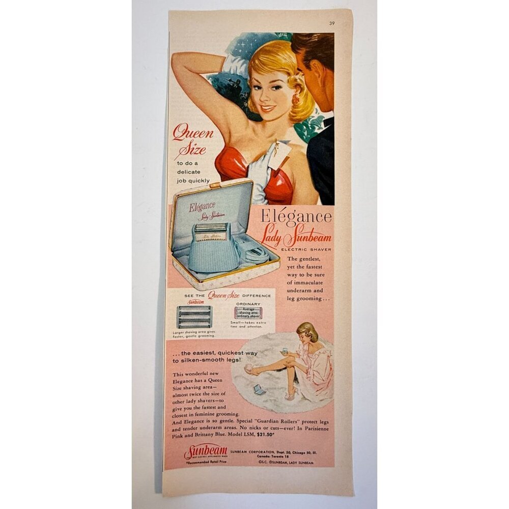 Vintage 1960 Lady Sunbeam Elegance Electric Shaver Advertisement Print Ad